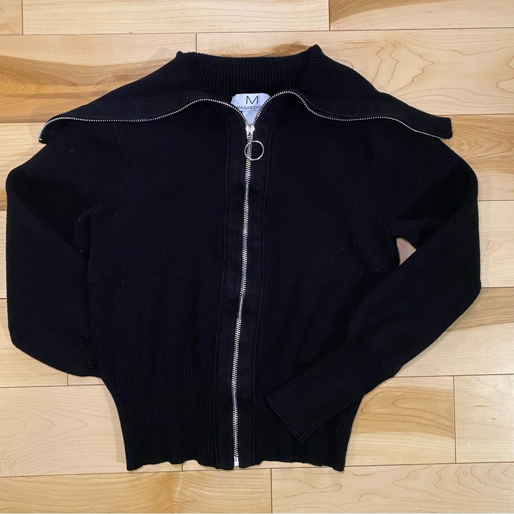 Black Zip-Front Knit Sweater